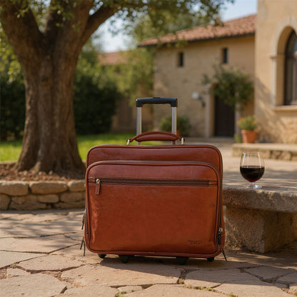 Genuine Leather Tan Wheel Laptop Briefcase Travel Cabin Pilot Bag - Nomad