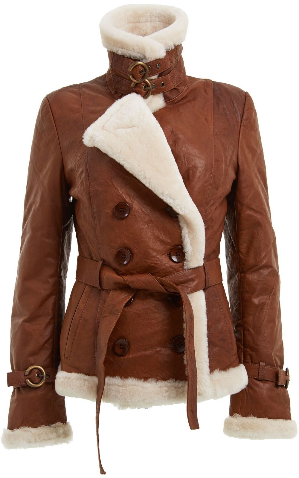 Womens Double Breasted Sheepskin Aviator Jacket-Petersfield