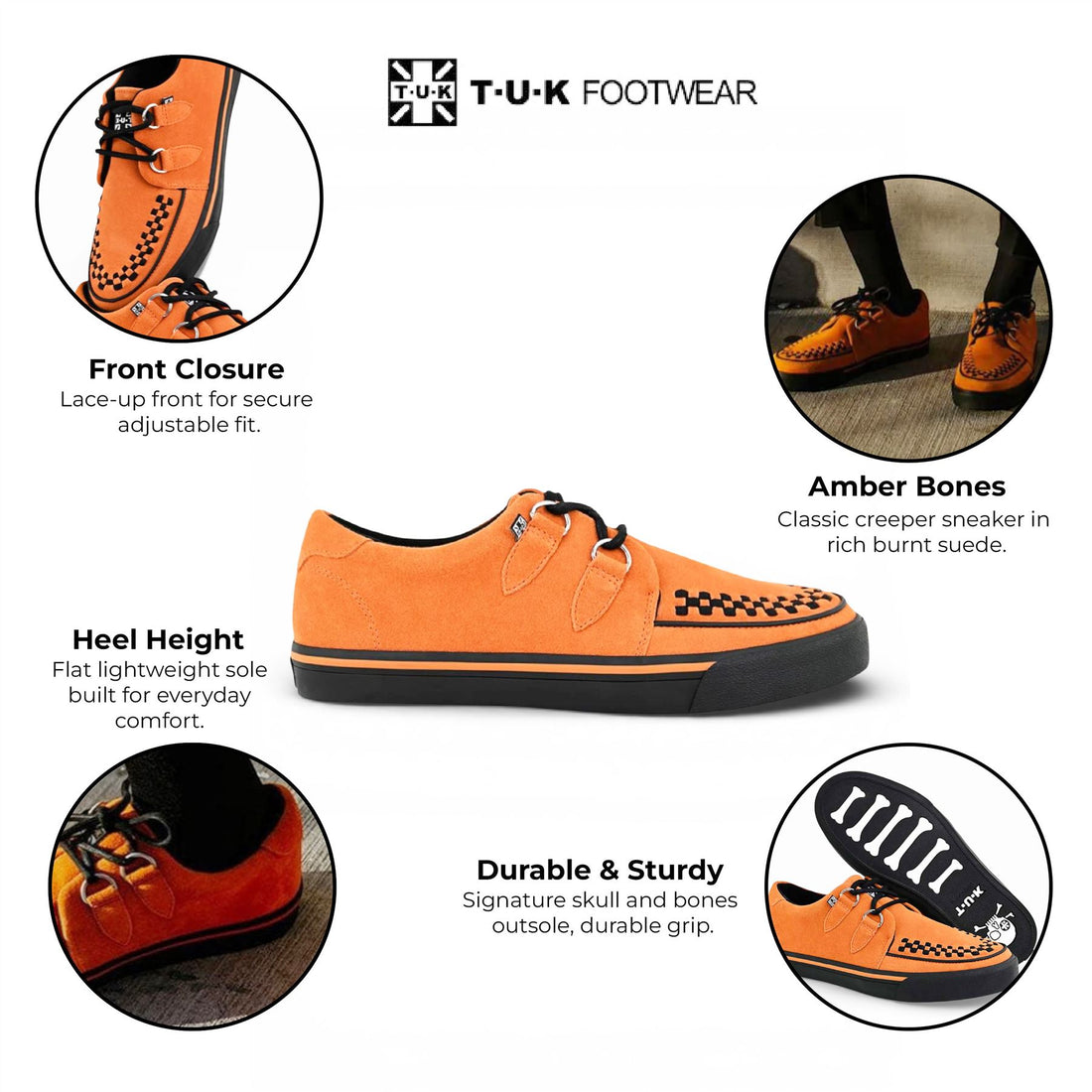 TUK Pointed Creeper Sneaker Orange Cow Suede Platform Shoes - A9182