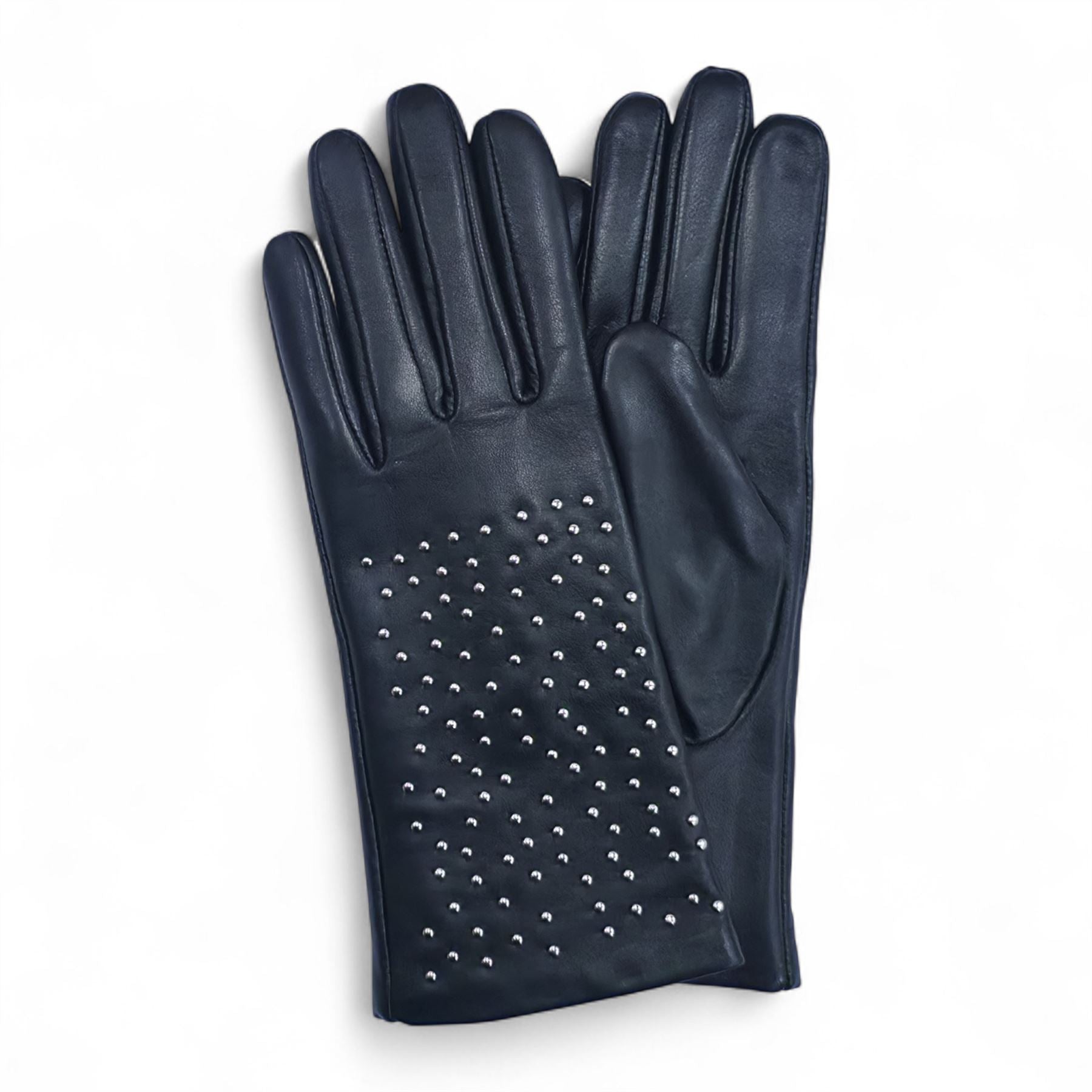Womens Italian Leather Winter Studded Design Soft Wool Lining Gloves - L-GLV-601