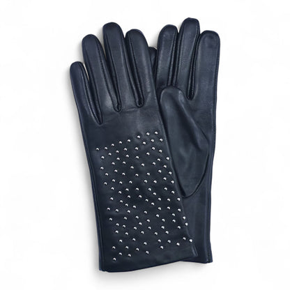Womens Italian Leather Winter Studded Design Soft Wool Lining Gloves - L-GLV-601