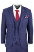 Mens 3 Piece Blue Herringbone Check Vintage Classic Suit - Upperclass Fashions 