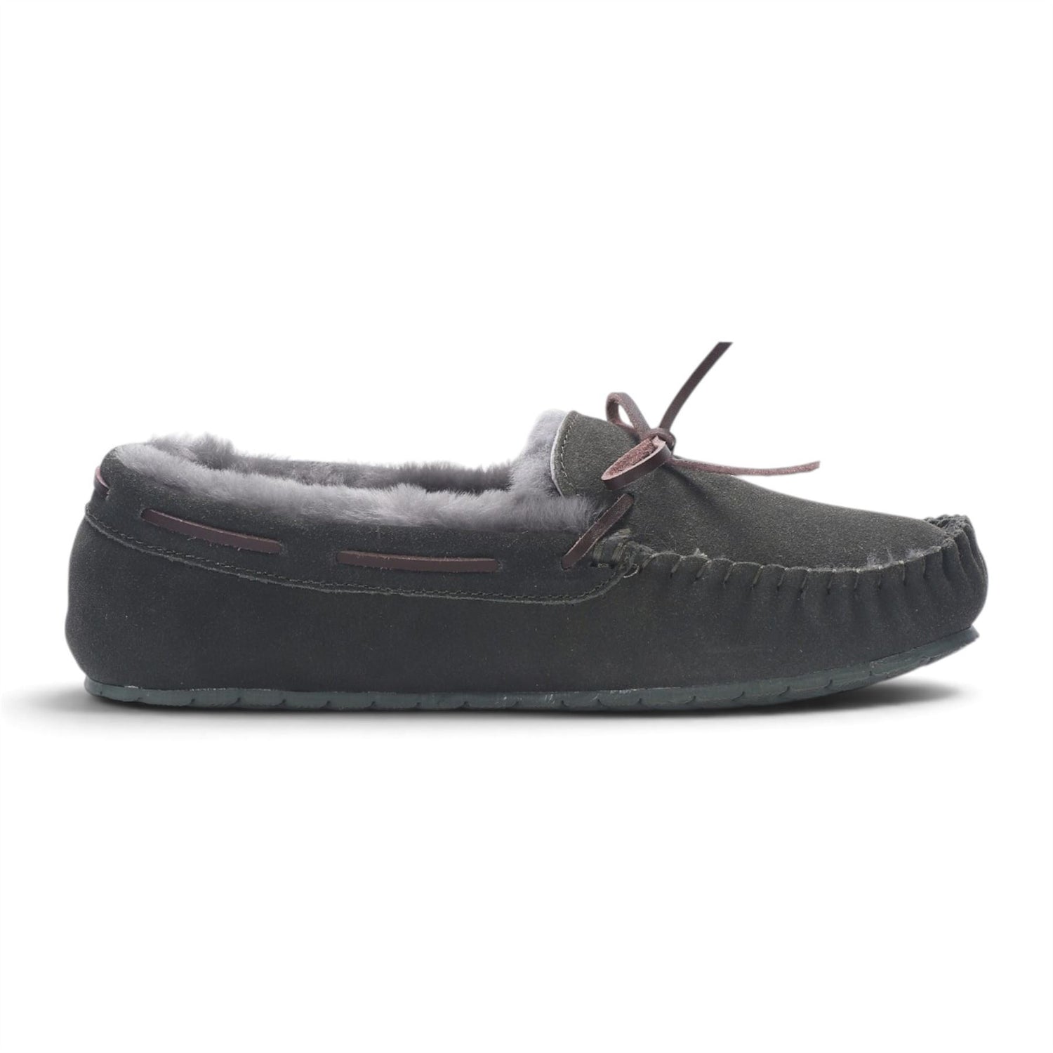Men’s Olive Green Genuine Sheepskin Moccasin Winter Slippers - Flint