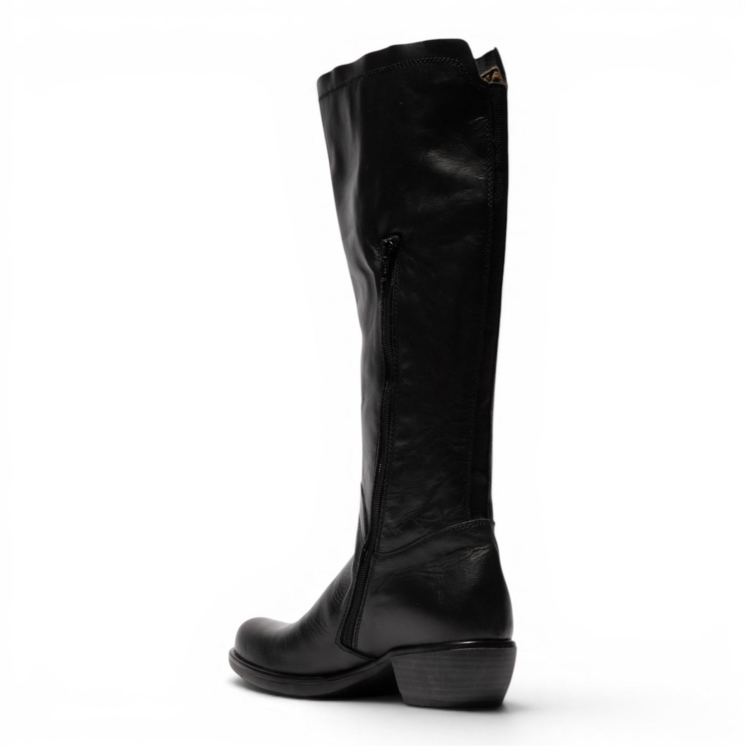 Fly London Womens Black Leather High Heeled Riding Long Boots - MISTRY