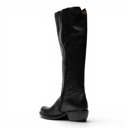 Fly London Womens Black Leather High Heeled Riding Long Boots - MISTRY