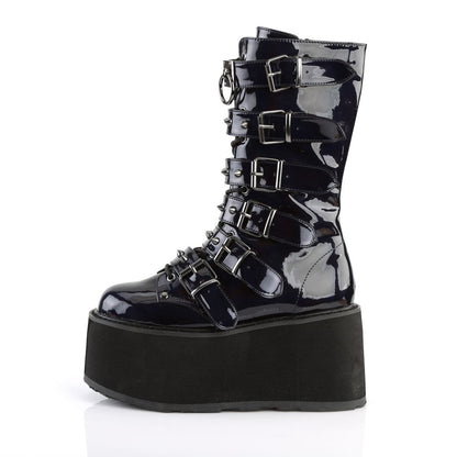 Demonia Damned 225 Black Holographic Mid Calf Platform Boots