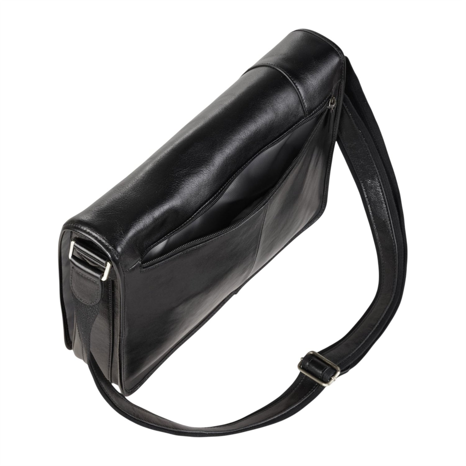 Genuine Leather Black Laptop Satchel Messenger Shoulder Bag - Astor