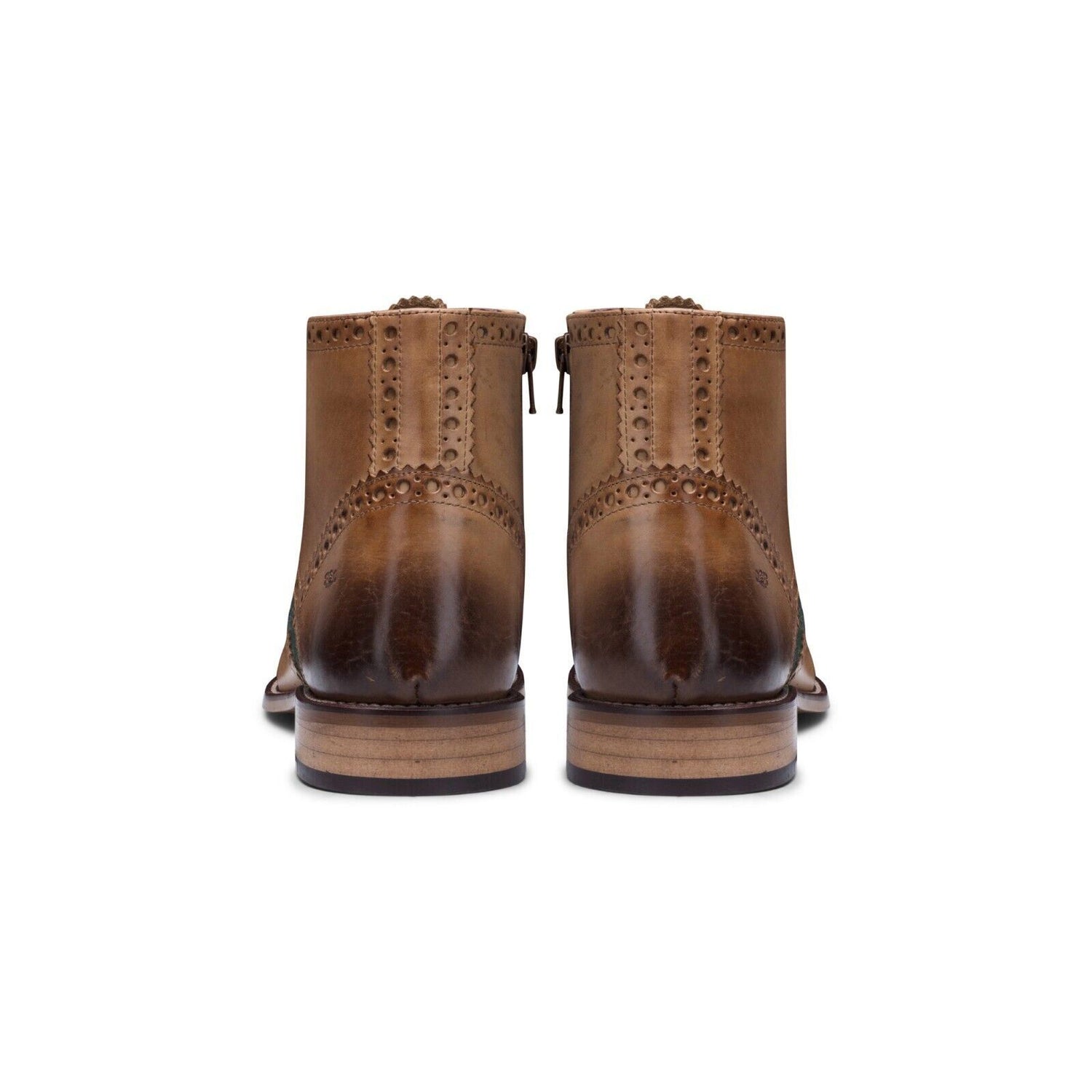 Mens Classic Oxford Tan Leather Gatsby Brogue Ankle Boots with Green Tweed