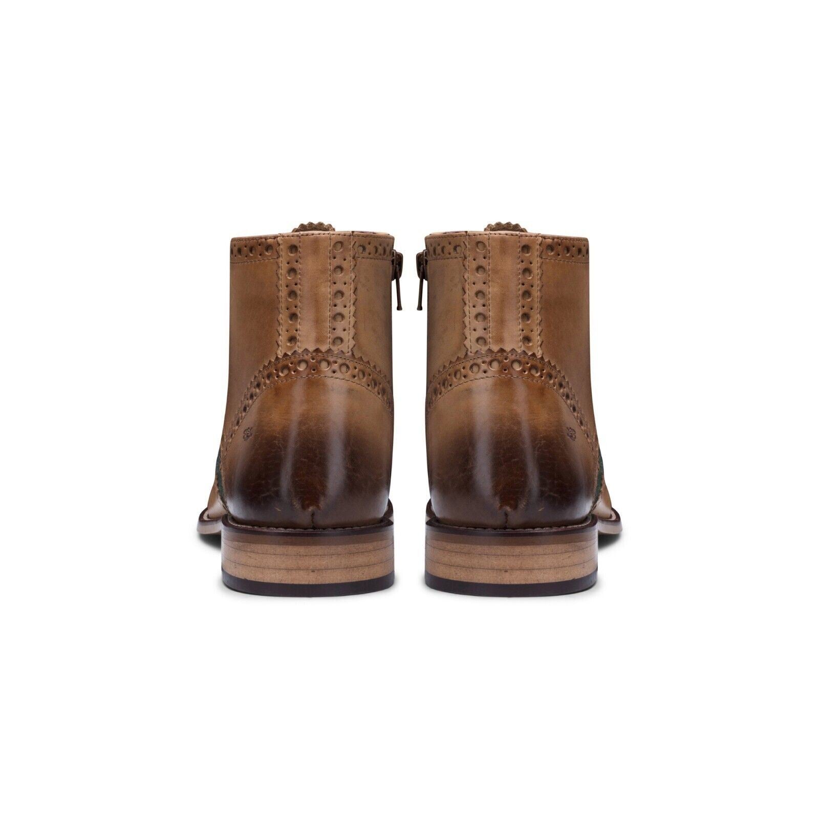 Mens Classic Oxford Tan Leather Gatsby Brogue Ankle Boots with Green Tweed