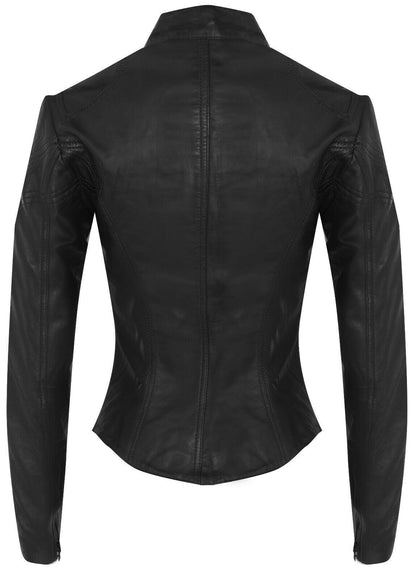 Womens Slim-Fit Leather Biker Jacket-Maldon - Upperclass Fashions 