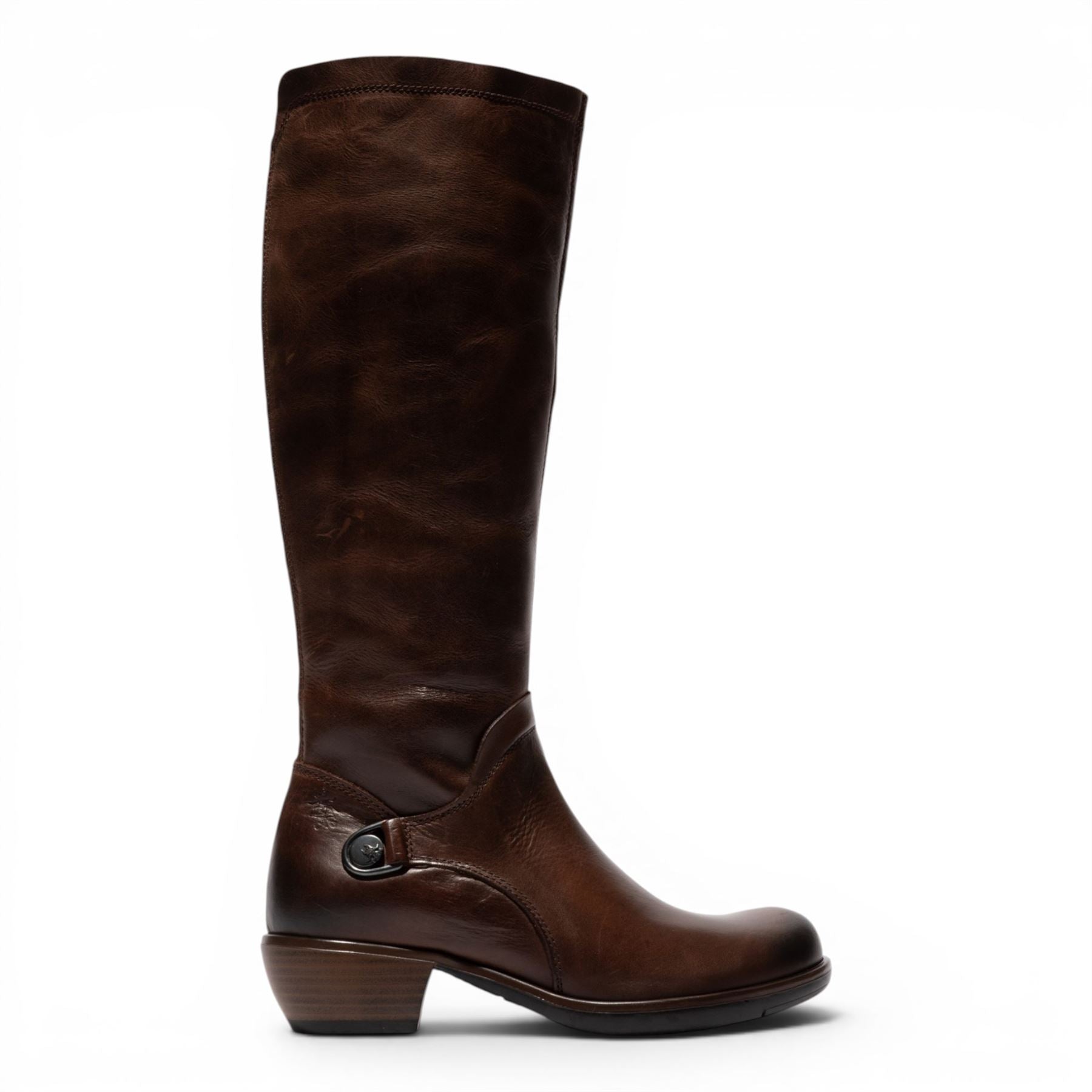 Fly London Womens Brown Leather High Heeled Riding Long Boots - MISTRY