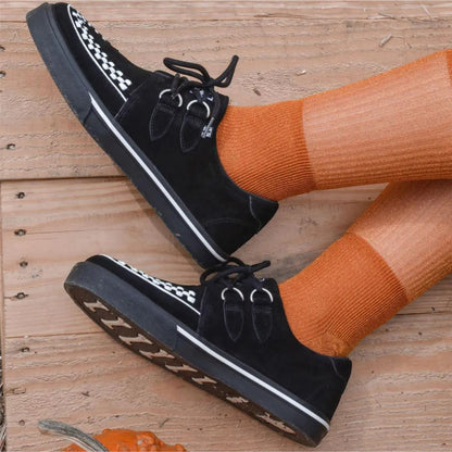 TUK Pointed Creeper Sneaker Black White Suede Platform Shoes - A9182