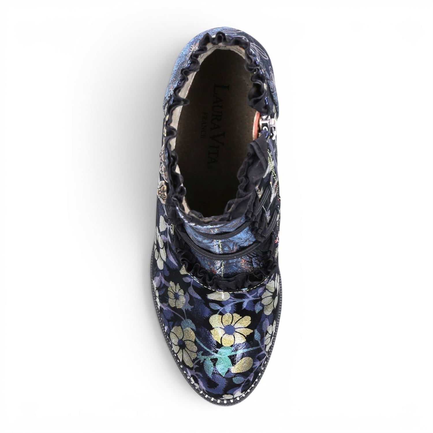 Laura Vita Floral Womens Victorian Blue Leather Heel Ankle Boots - Alcbaneo-130