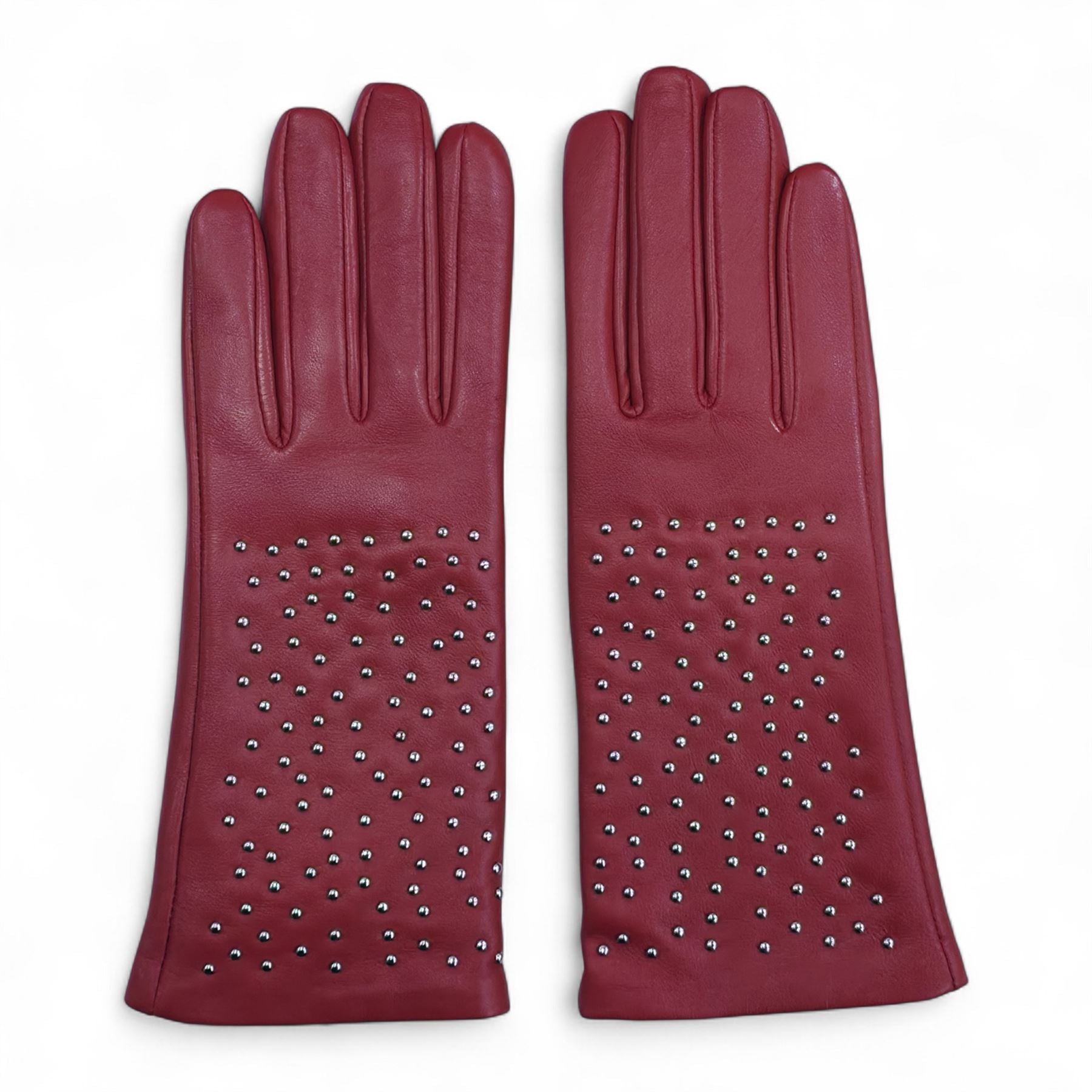 Womens Italian Leather Winter Studded Design Soft Wool Lining Gloves - L-GLV-601