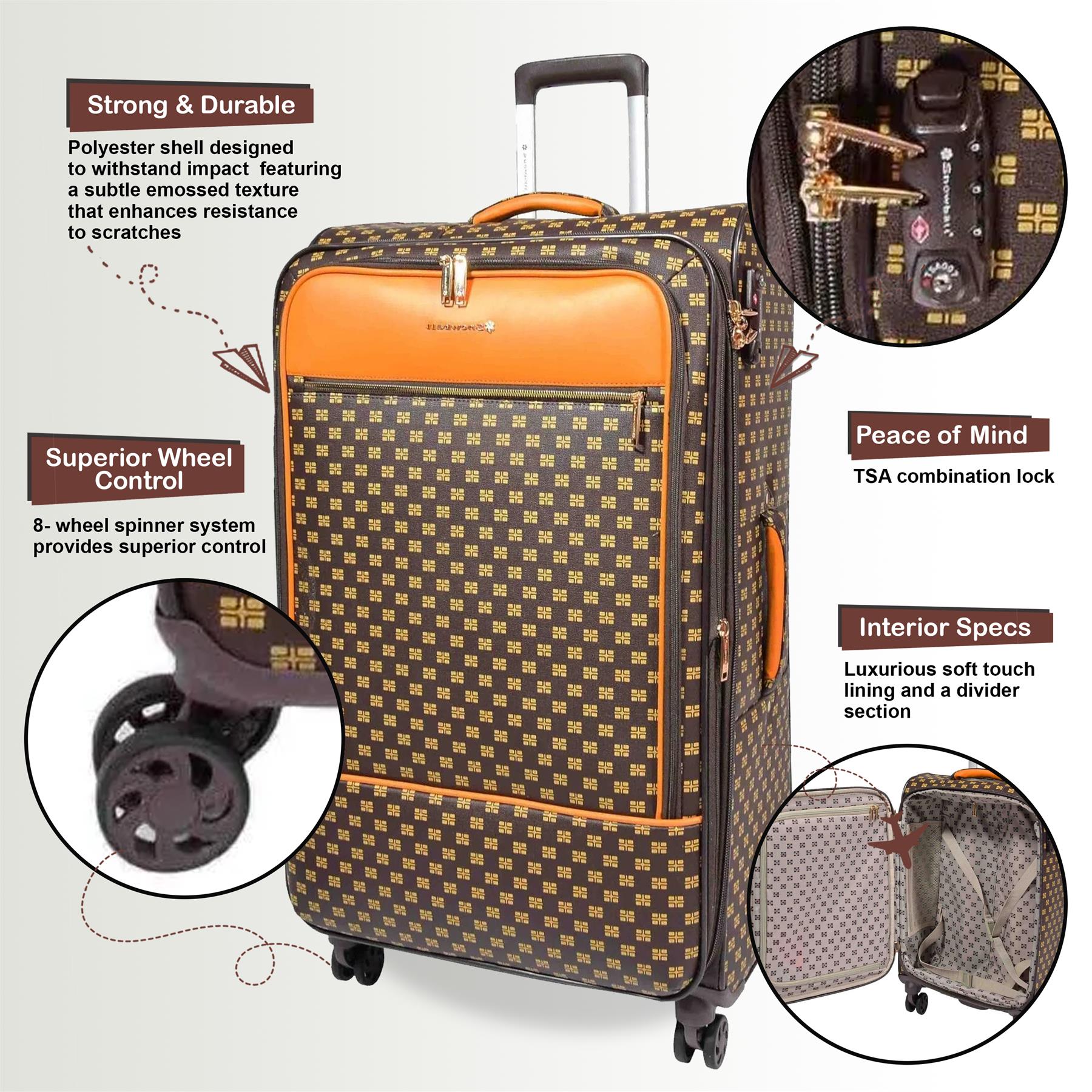 Cleveland Large Soft Shell Suitcase in Coffee