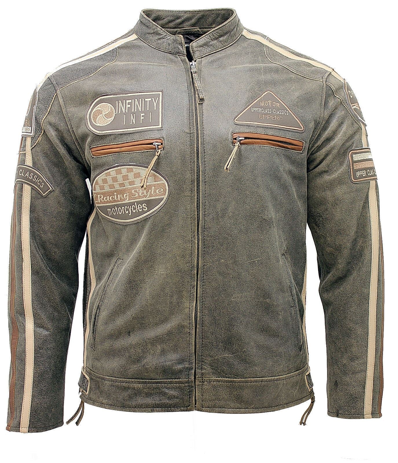 Mens Versatile Leather Biker Jacket-Stone - Upperclass Fashions 