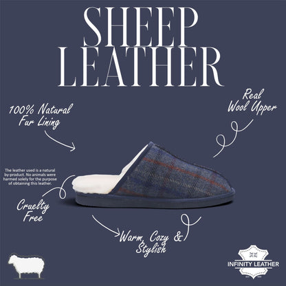 Men’s Wool Slip-on Real Sheepskin Fur Mule Winter Slippers - Highland