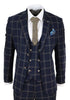 Mens 3 Piece Navy Blue And Tan Check Tweed Retro Classic Suit - Upperclass Fashions 