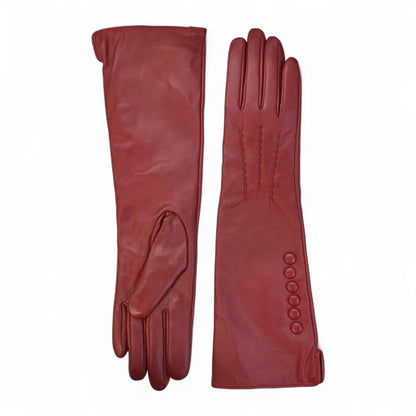 Womens Long Italian Leather Winter Button Design Soft Wool Lining Gloves - L-GLV-201