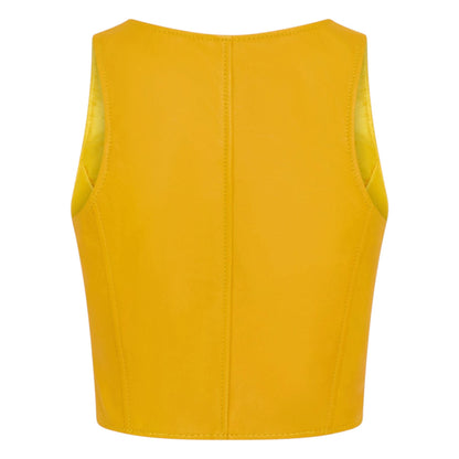 Womens Red Leather Waistcoat Biker Vest - MAM-WC