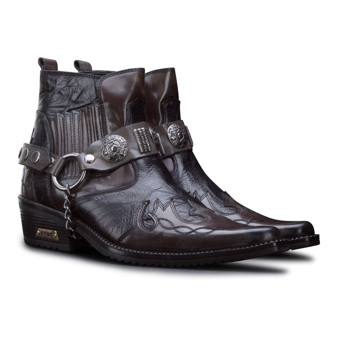 Mens Brown Leather Winklepicker Ankle Boots - Upperclass Fashions 