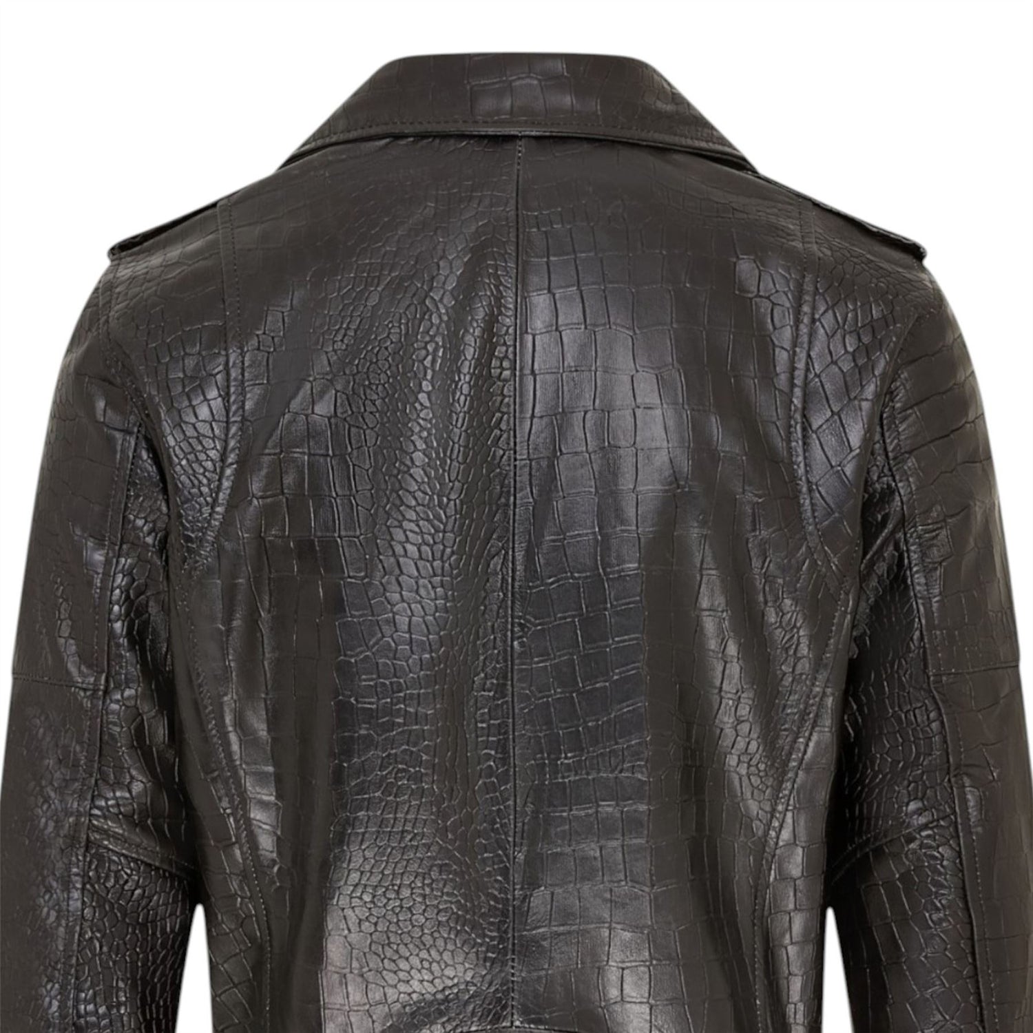 Mens Cow Leather Alligator Print Embossed Biker Jacket - Rot