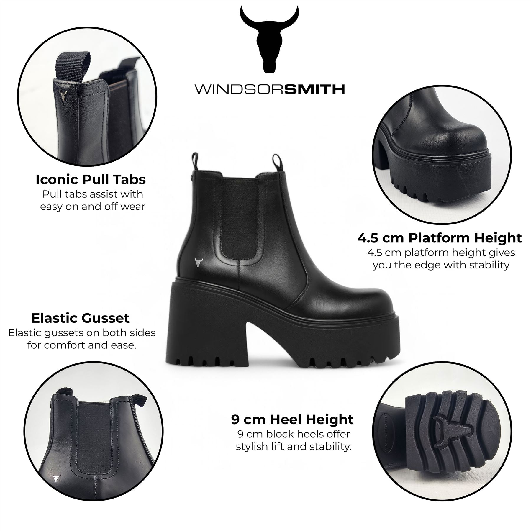 Windsorsmith Black Leather Platform Chelsea Boots - Tricky