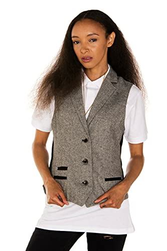 Womens Tweed 1920s Herringbone Light Grey Waistcoat - Upperclass Fashions 