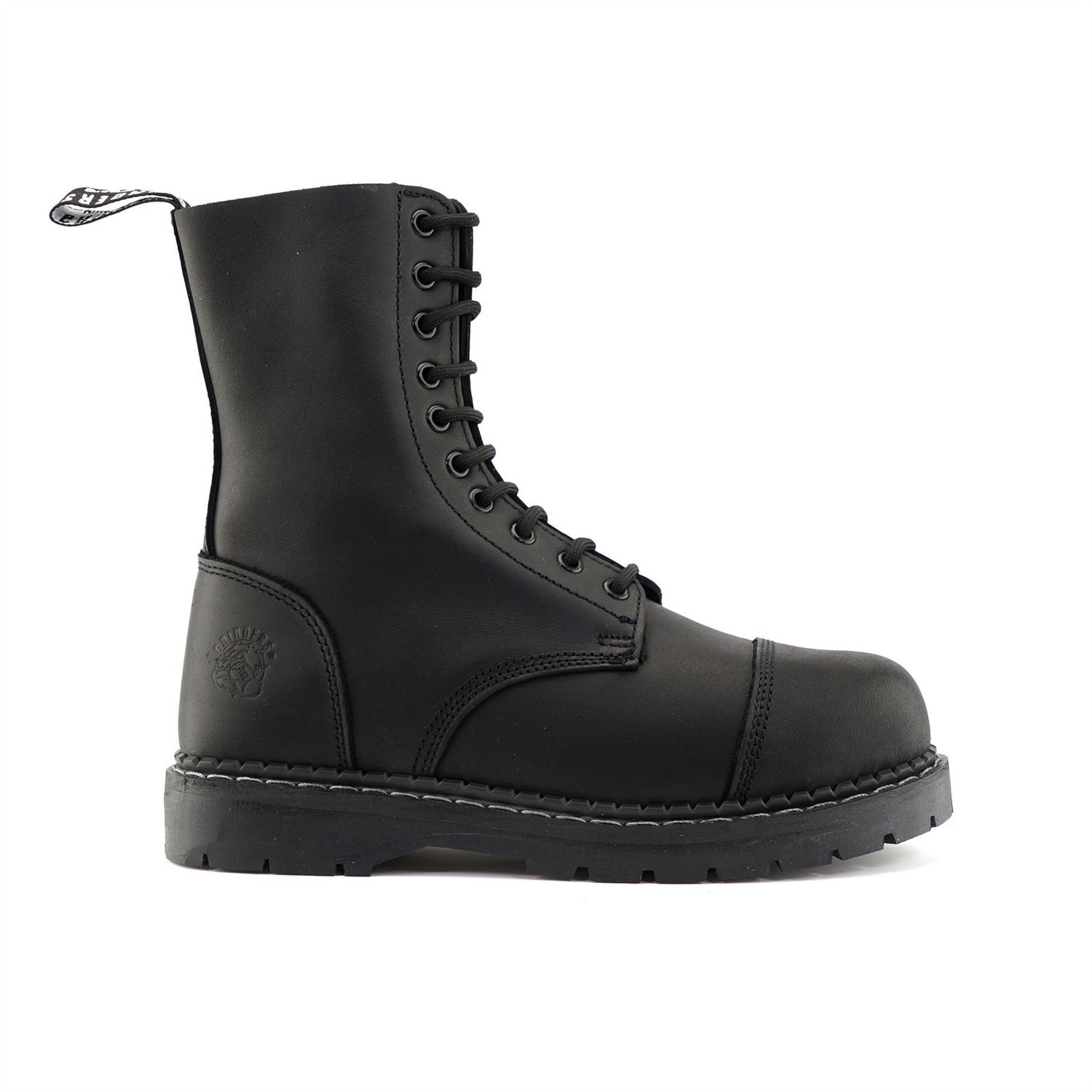 Grinders Unisex Black Leather Steel Toe Cap Lace Up Boots - Stag ACS