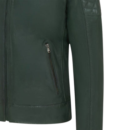 Mens Leather Quilted Shoulder Biker Jacket - Rock