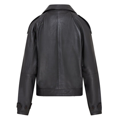 Womens Cropped Oversized Trench Leather Jacket - Warwick