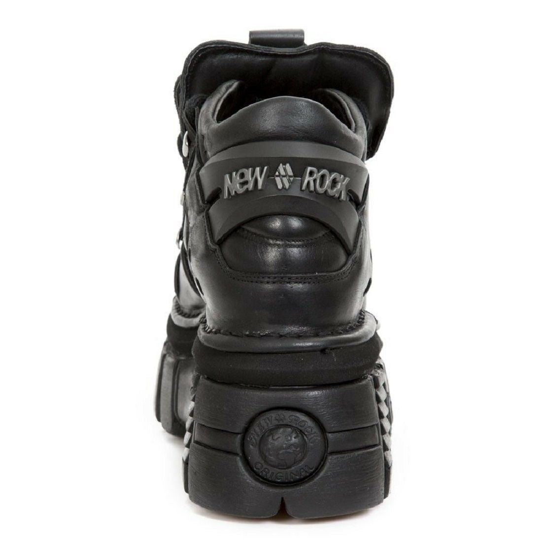 NEW ROCK 106-S29 TOWER SHOES Metallic Black Leather Biker Punk Gothic Boots