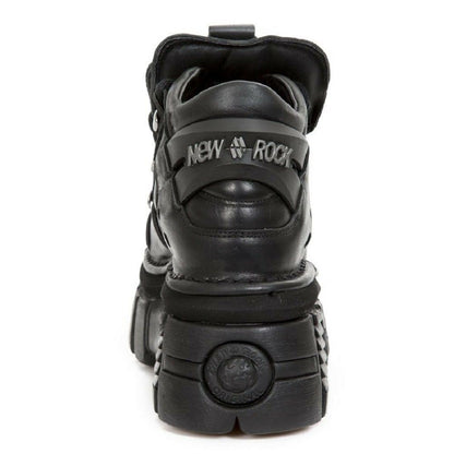 NEW ROCK 106-S29 TOWER SHOES Metallic Black Leather Biker Punk Gothic Boots