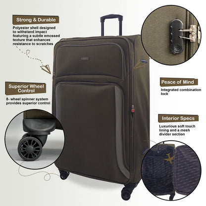 Ashland Set of 3 Soft Shell Suitcase in Khaki