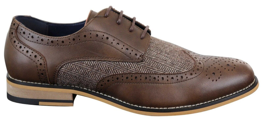 Mens Classic Oxford Tweed Brogue Shoes in Brown Leather - Upperclass Fashions 