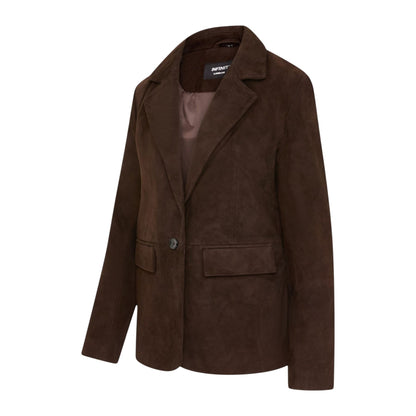 Womens Soft Goat Suede Leather Brown Blazer Jacket-Kolkata