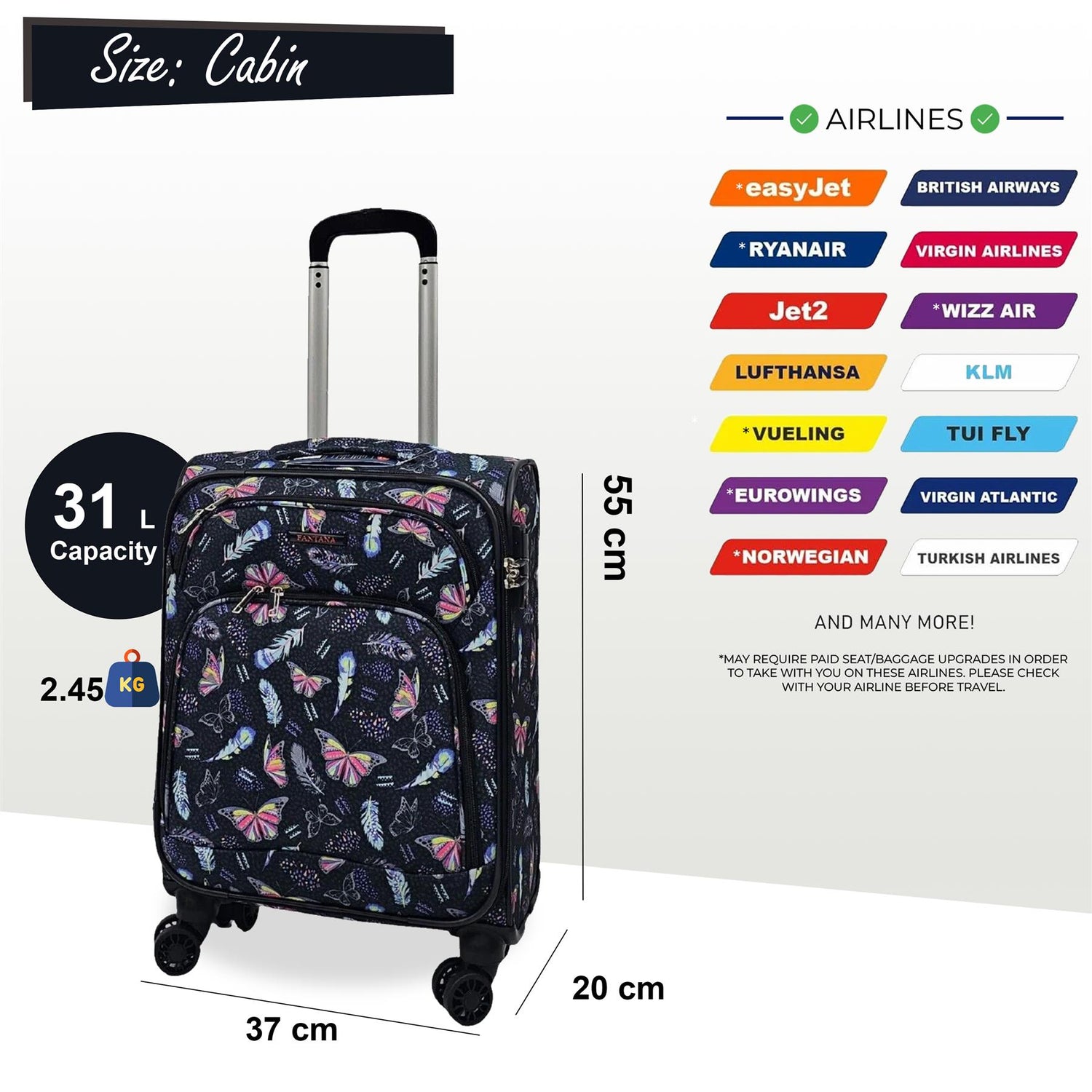 Lightweight Cabin 8 Wheel Luggage Travel Soft Bag