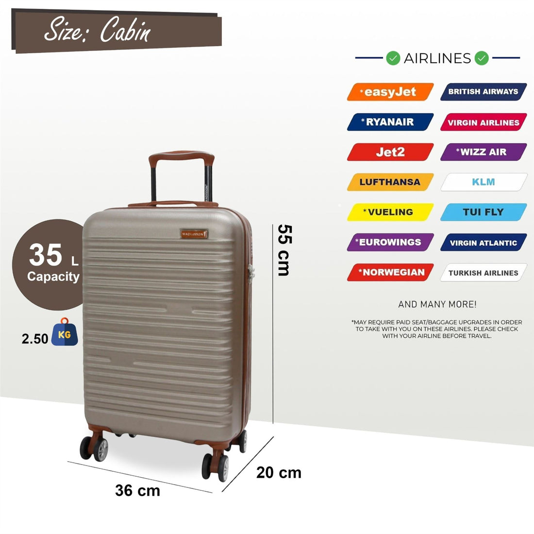 Armidale Cabin Hard Shell Suitcase in Champagne