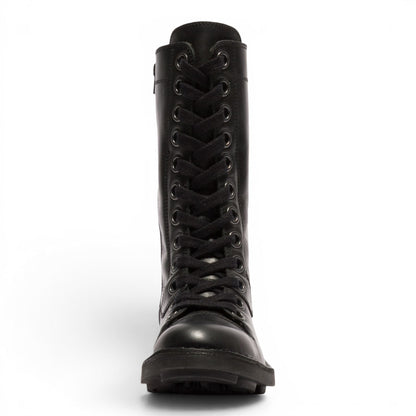 Fly London Women’s Black Leather Lace-Up Combat Ankle Boots- NOLE176