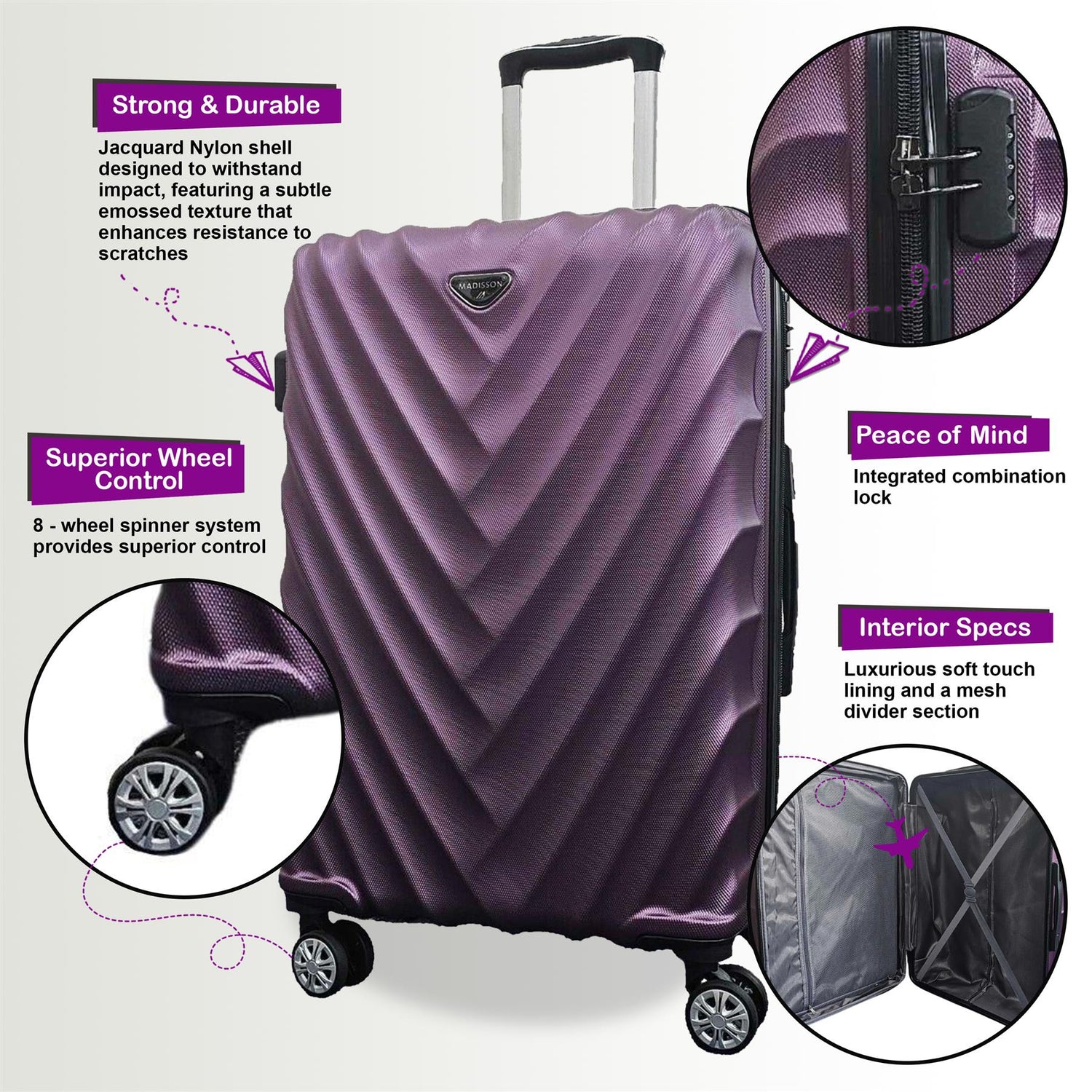 Chatom Set of 3 Hard Shell Suitcase in Purple
