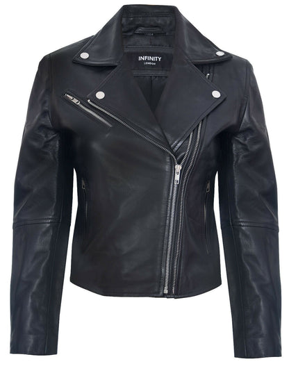 Womens Leather Retro Biker Jacket-Madeley