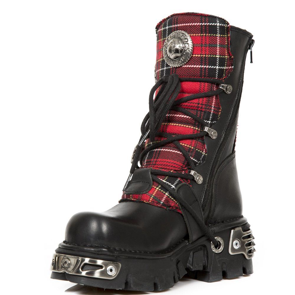 New Rock Tartan Leather Gothic Boots-391T-S1