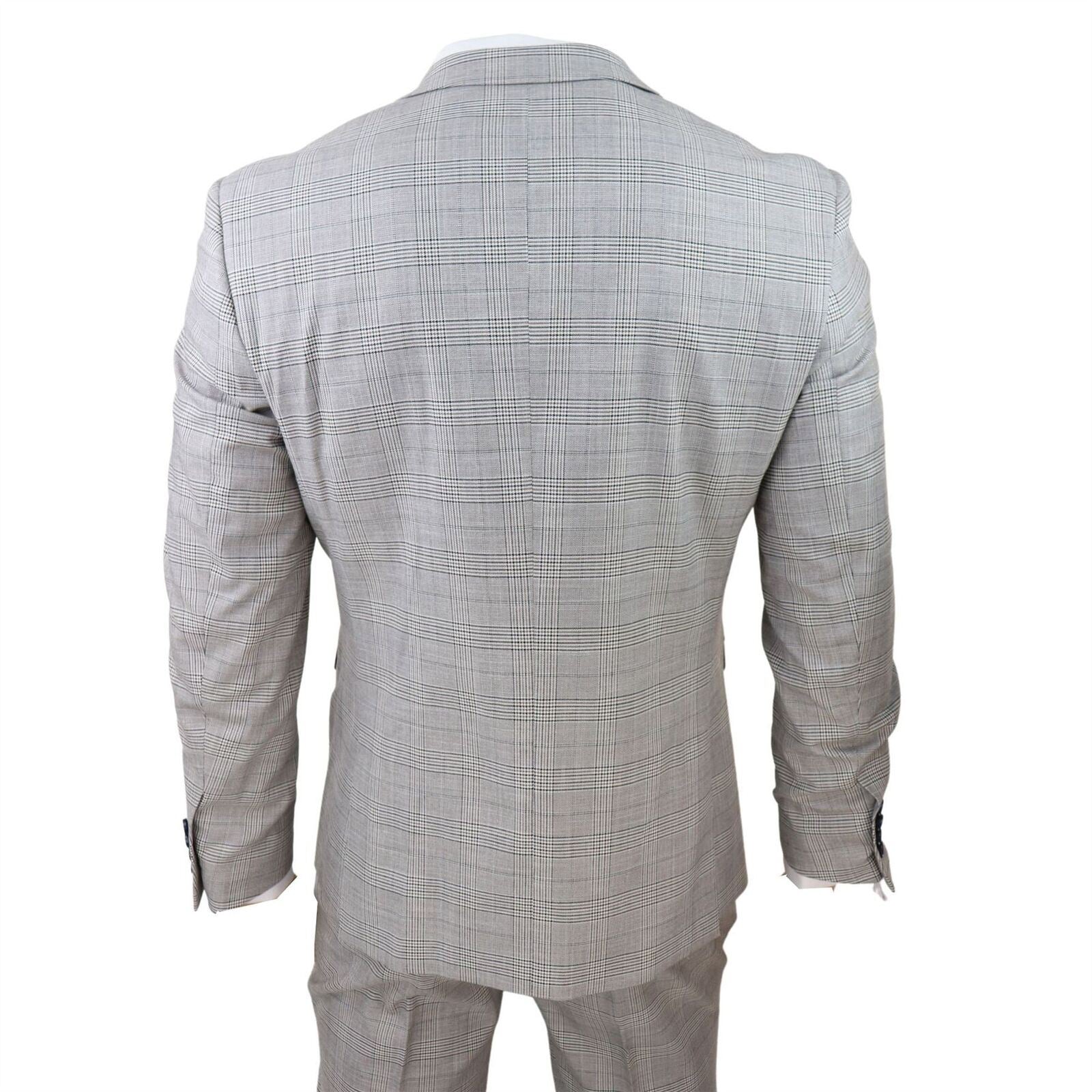 Mens Grey 3 Piece Tan Brown Check Tailored Fit Suit - Upperclass Fashions 