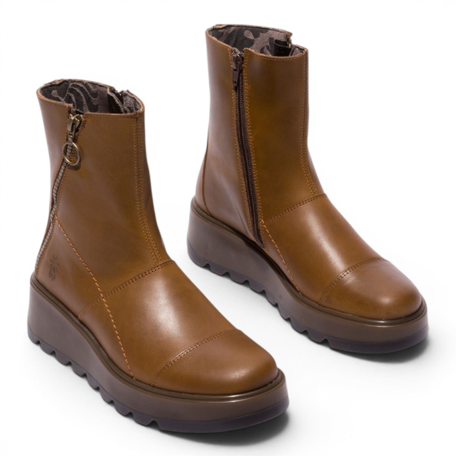 Fly London Women’s Tan Leather Zip-up Platform Ankle Boots - TARP553FLY