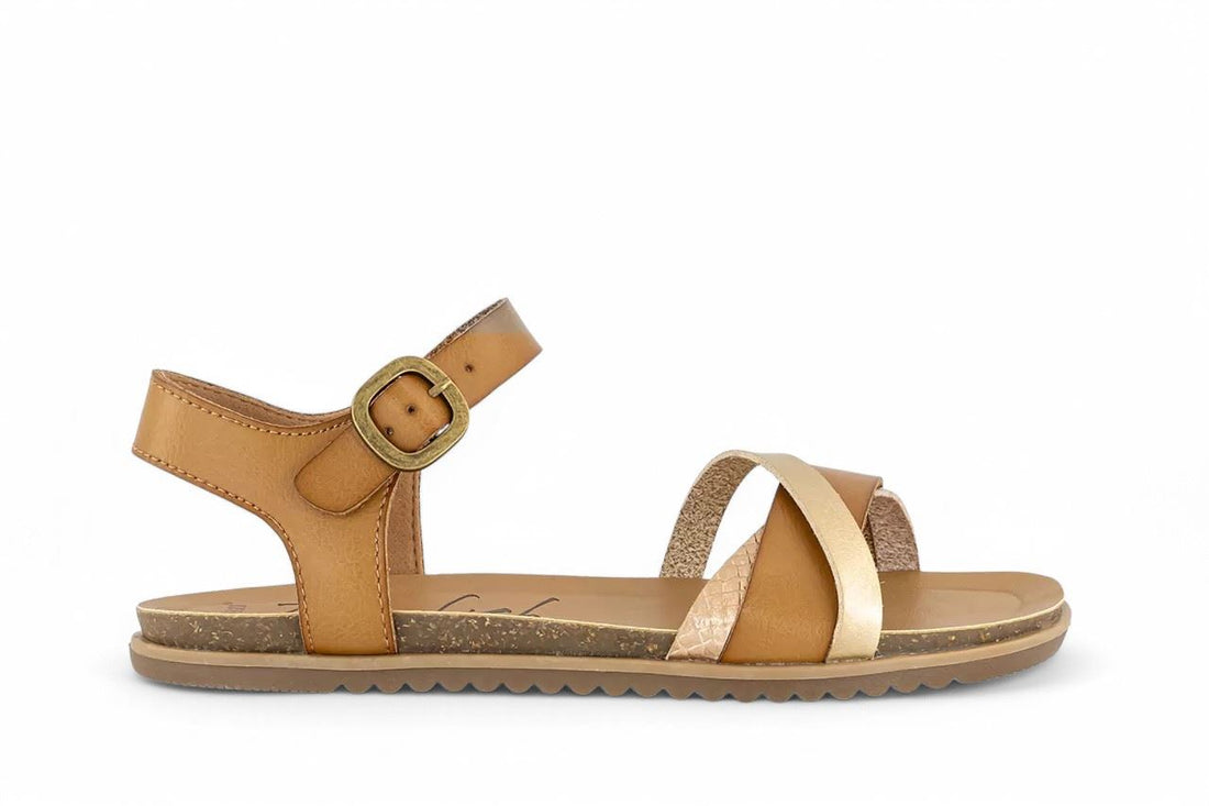 Blowfish Malibu Womens Tan Strappy Buckle Wedge Sandals - Monti-B