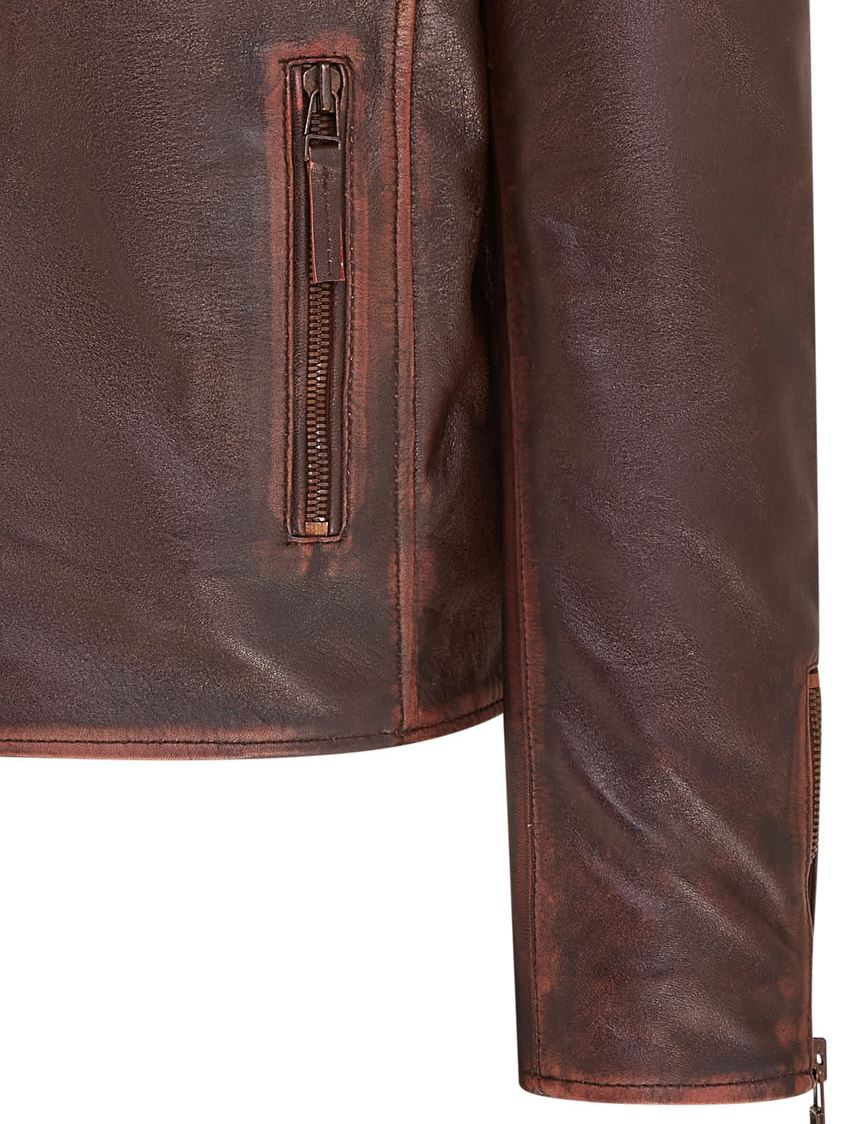 Mens Brando Double Cross Zip Leather Biker Jacket- Fagernes