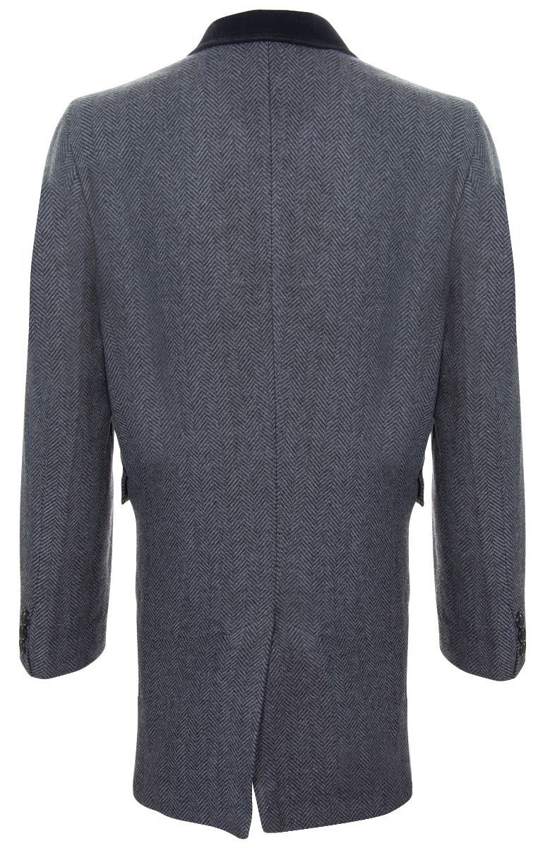 Mens 3/4 Long Grey Crombie Overcoat Jacket Herringbone Tweed Coat Peaky Blinder