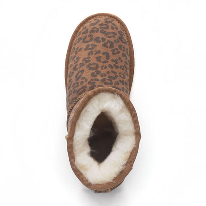 Women’s Leopard Print Genuine Sheepskin Real Fur Winter Ankle Boots - Frost
