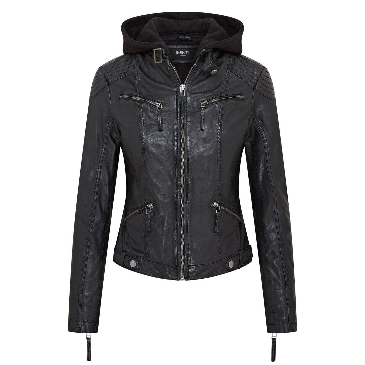 Womens Hooded Classic Biker Jacket - Wareham