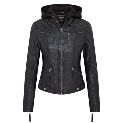 Womens Hooded Classic Biker Jacket - Wareham